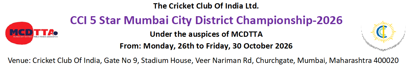 CCI-5 Star Mumbai District Championship Table Tennis Tournament-2026